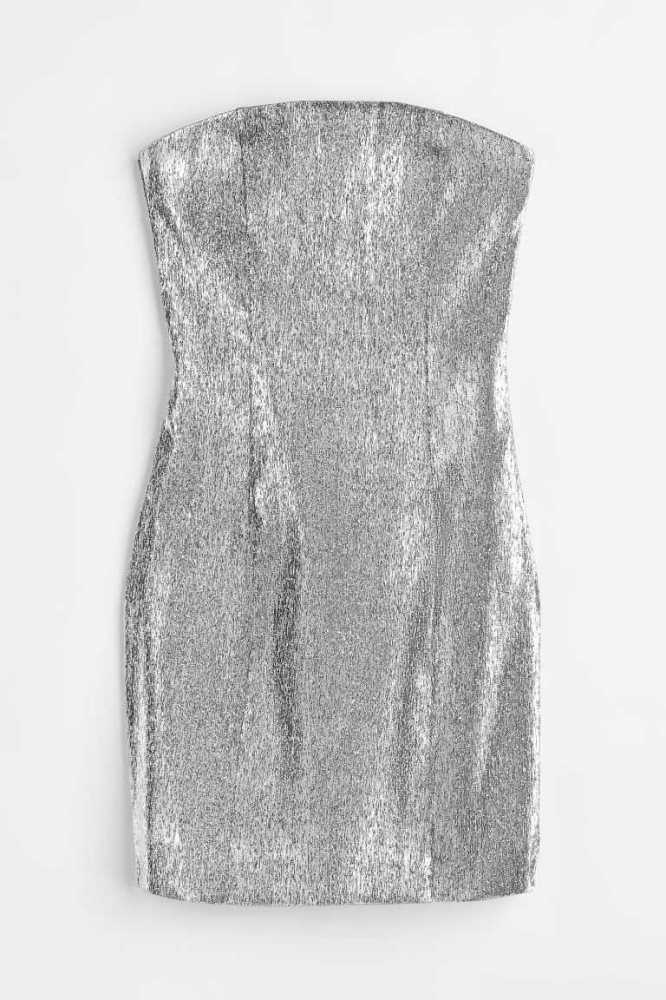 Vestido H&M Glittery Bandeau-style Mujer Plateados | 827649FZJ