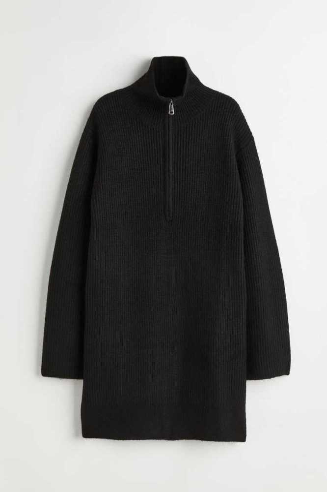 Vestido H&M Half-zip Rib-knit Mujer Negros | 173054MBY