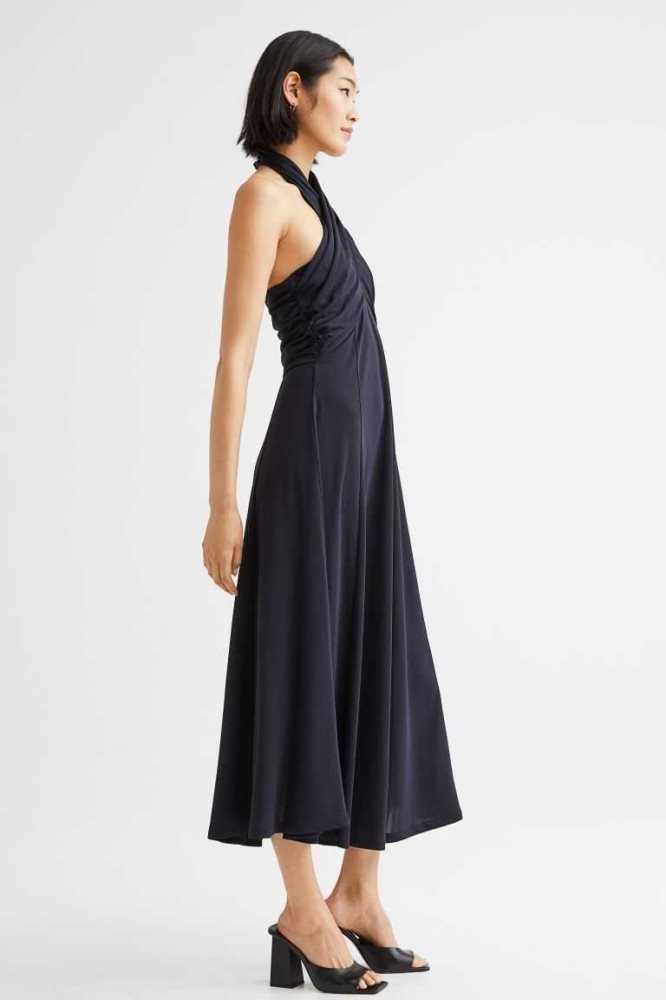 Vestido H&M Halterneck Mujer Azules Oscuro | 086539CMN