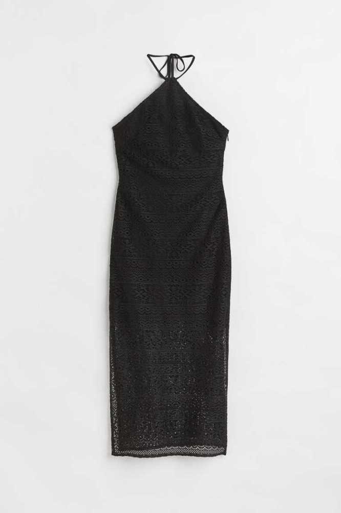 Vestido H&M Halterneck Mujer Negros | 139678TUD