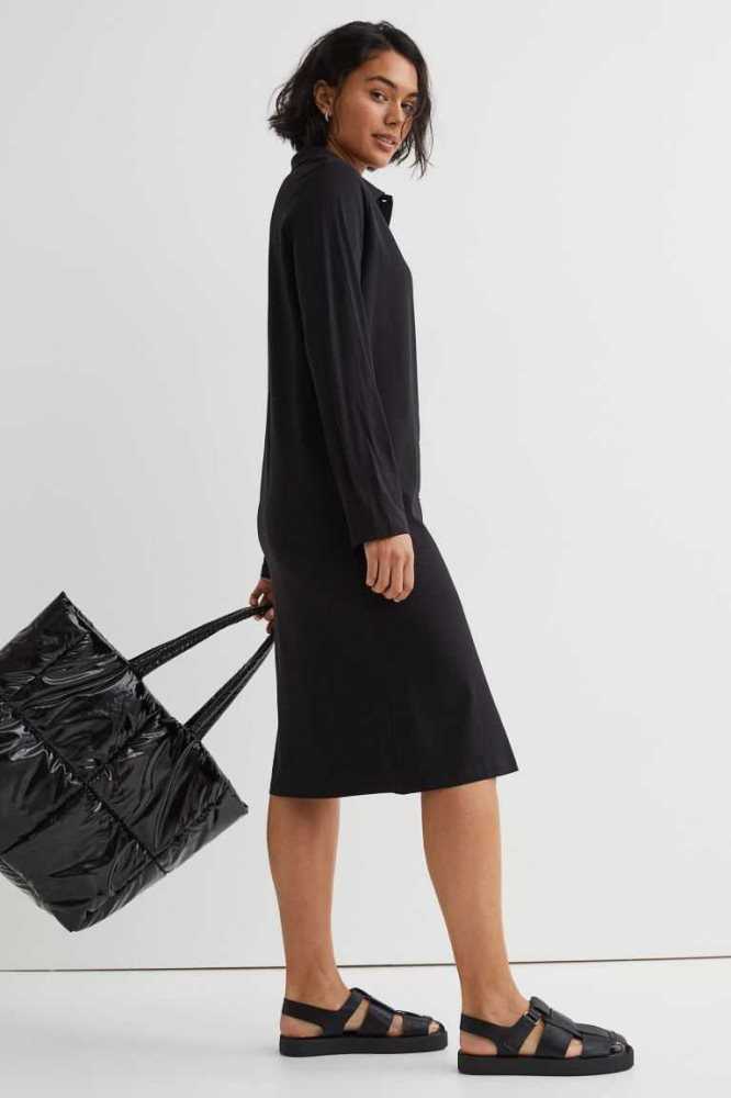 Vestido H&M Jersey Shirt Mujer Negros | 840519NDW