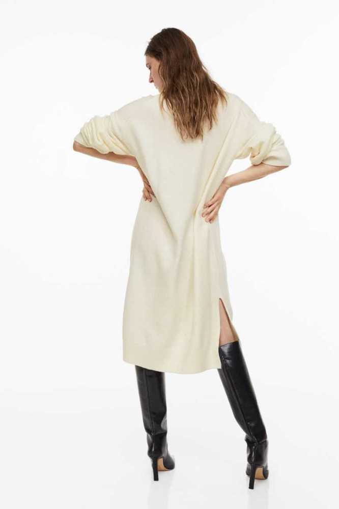 Vestido H&M Knit Mujer Creme | 741856XRE