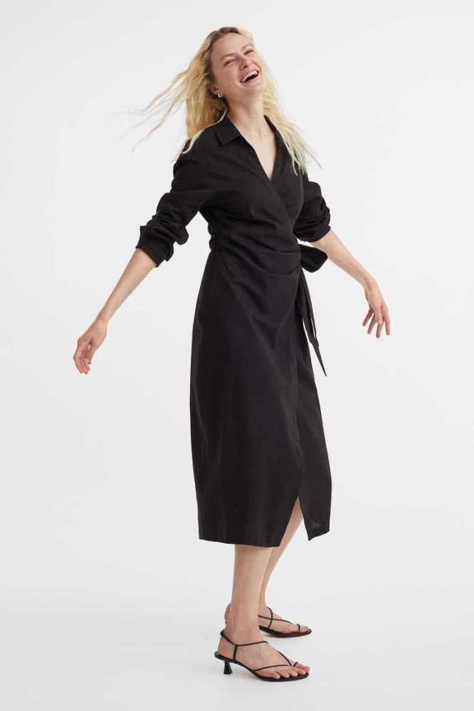 Vestido H&M Linen-blend Shirt Mujer Negros | 215976KCV