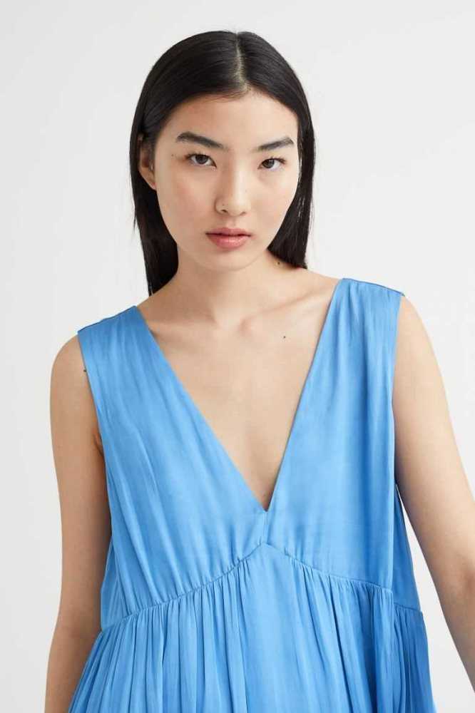 Vestido H&M Long V-neck Mujer Azules | 958734PVC