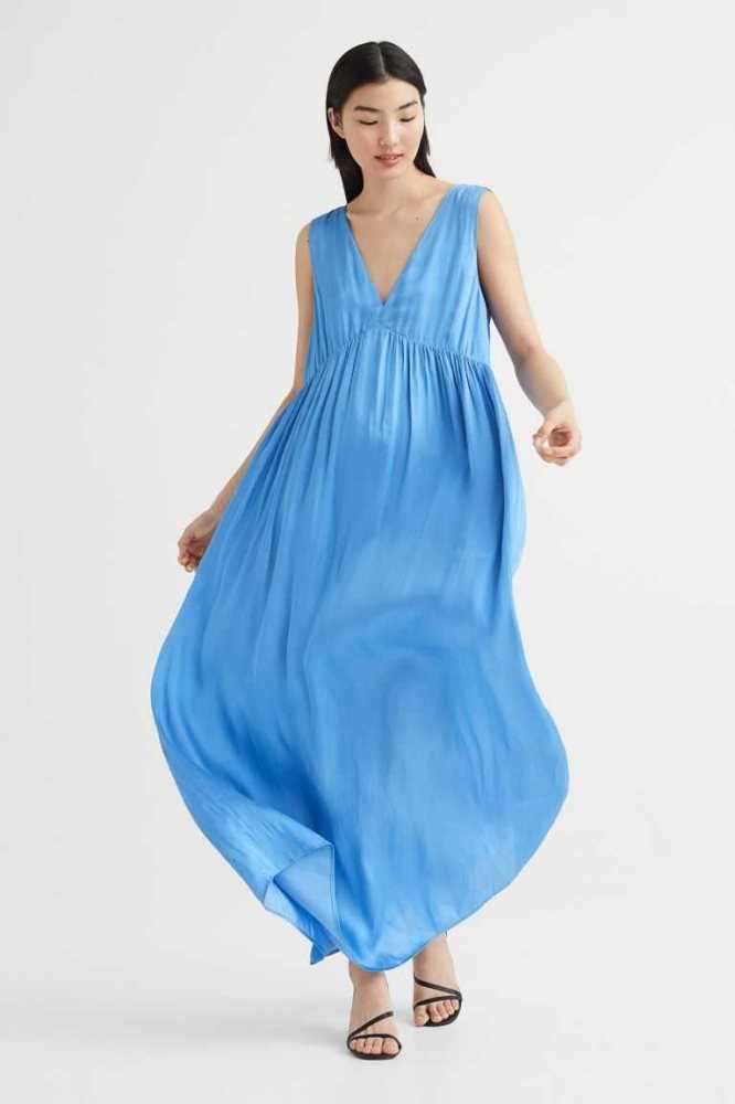 Vestido H&M Long V-neck Mujer Azules | 958734PVC