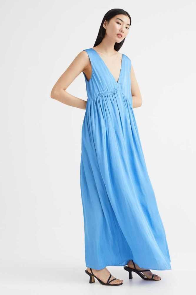 Vestido H&M Long V-neck Mujer Azules | 958734PVC