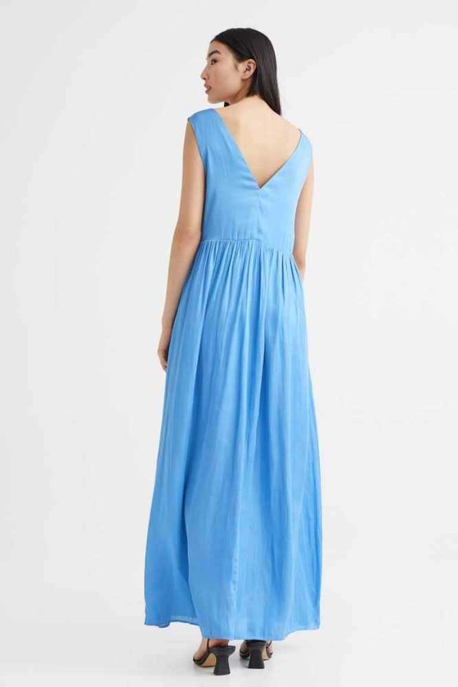 Vestido H&M Long V-neck Mujer Azules | 958734PVC