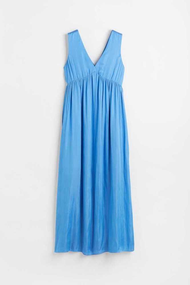 Vestido H&M Long V-neck Mujer Azules | 958734PVC