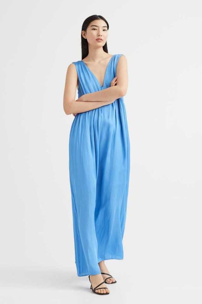 Vestido H&M Long V-neck Mujer Azules | 958734PVC