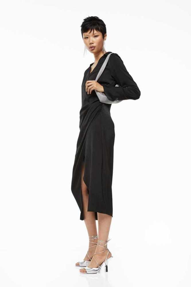 Vestido H&M Long Wrap-front Mujer Negros | 091478FKV