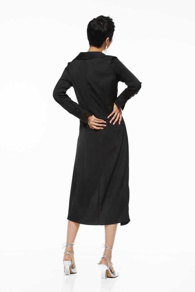 Vestido H&M Long Wrap-front Mujer Negros | 091478FKV