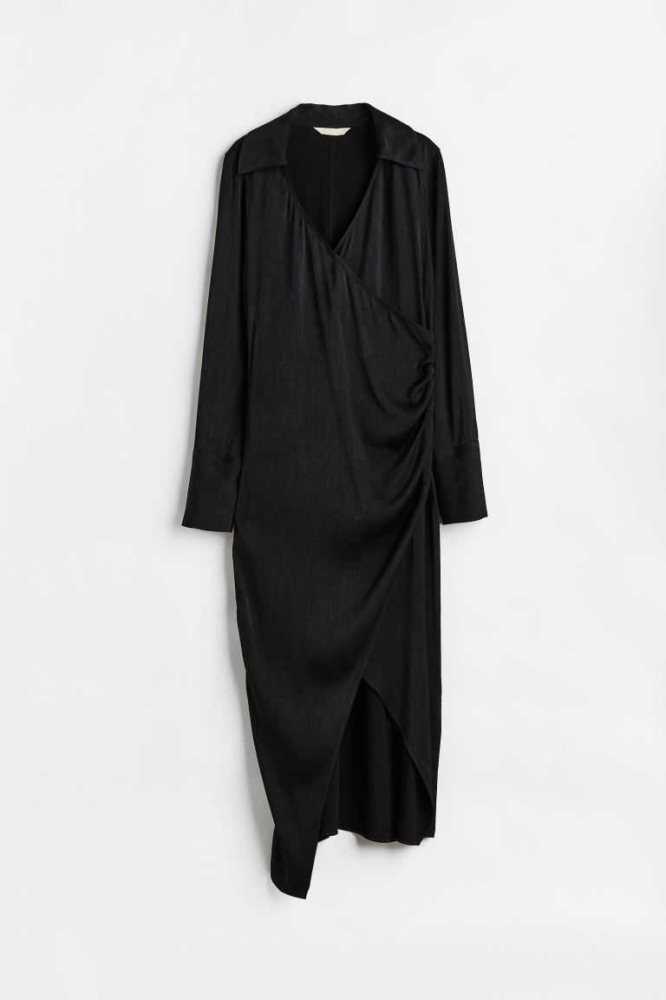 Vestido H&M Long Wrap-front Mujer Negros | 091478FKV