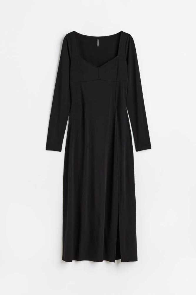 Vestido H&M Long-sleeved Jersey Mujer Negros | 507236MLJ