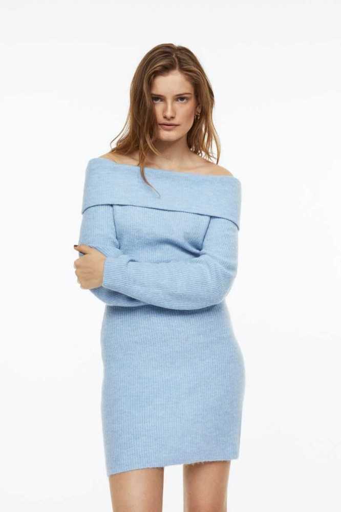 Vestido H&M Off-the-shoulder Bodycon Mujer Azules Claro | 254697PGM