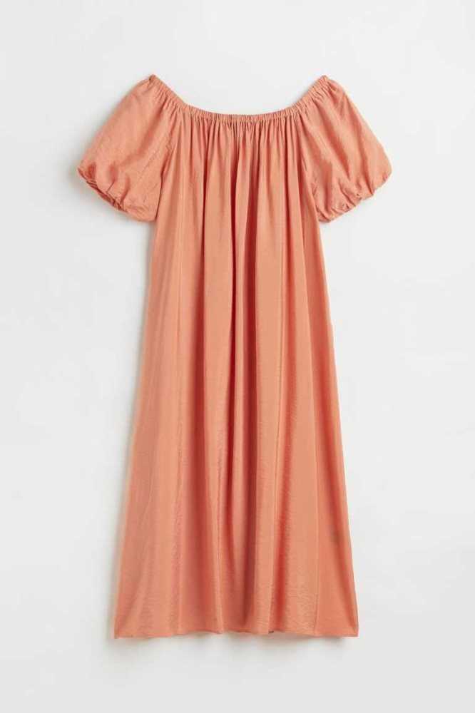 Vestido H&M Off-the-shoulder Puff-sleeved Mujer Naranjas Claro | 013472LSX