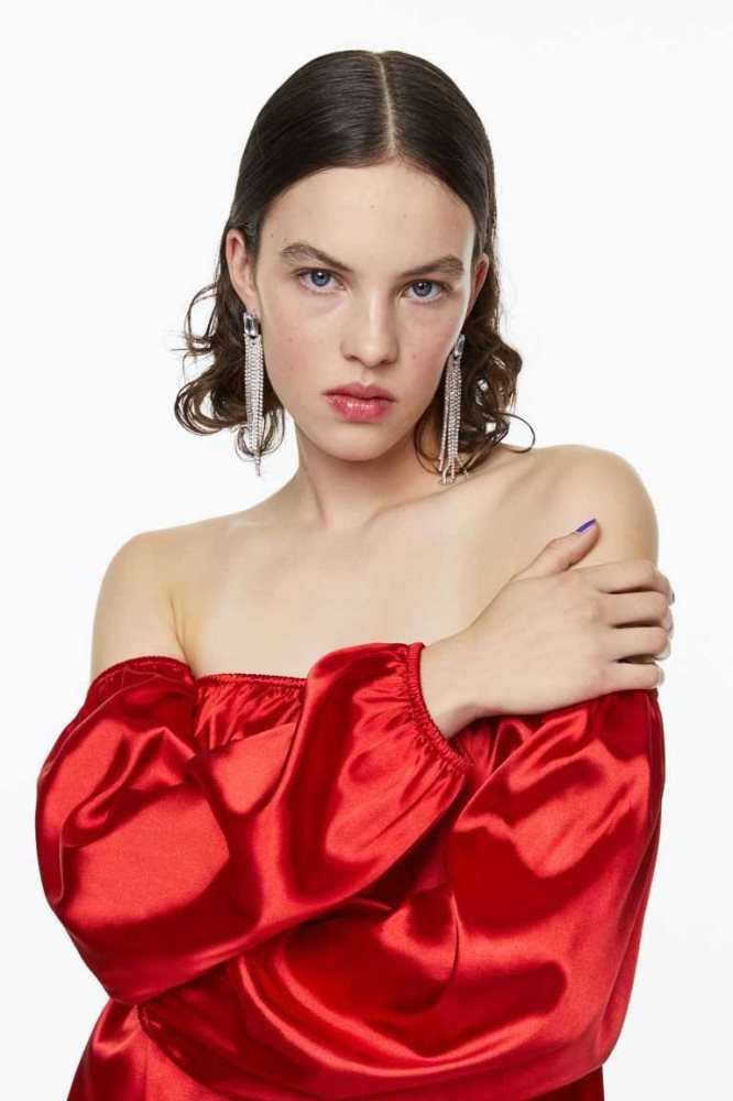 Vestido H&M Off-the-shoulder Satin Mujer Rojos | 297350YJV