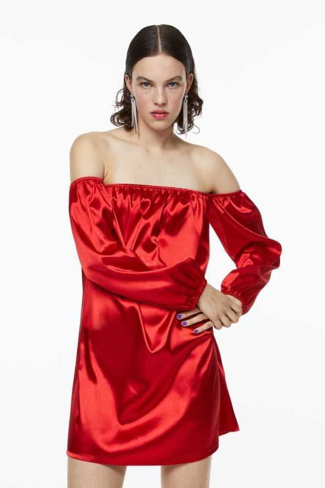 Vestido H&M Off-the-shoulder Satin Mujer Rojos | 297350YJV