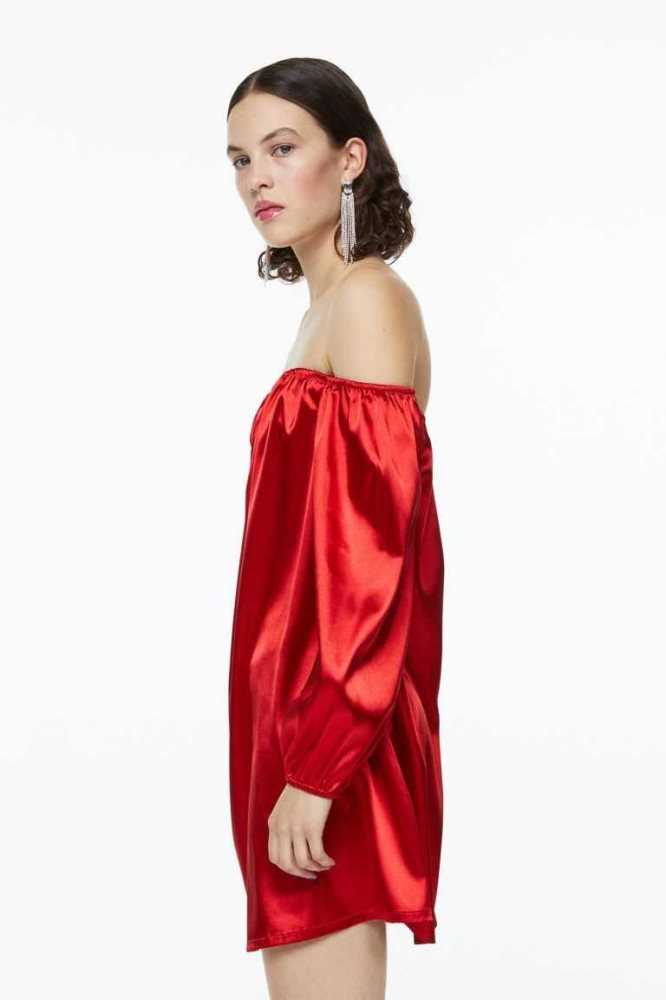 Vestido H&M Off-the-shoulder Satin Mujer Rojos | 297350YJV