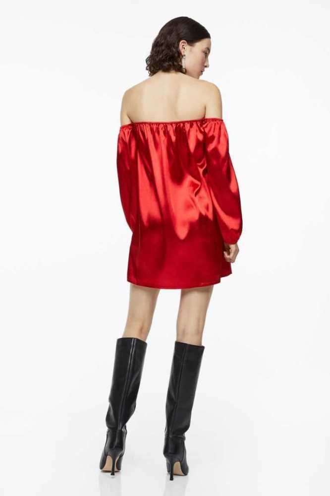 Vestido H&M Off-the-shoulder Satin Mujer Rojos | 297350YJV