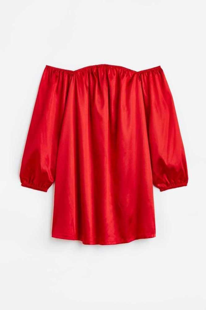 Vestido H&M Off-the-shoulder Satin Mujer Rojos | 297350YJV