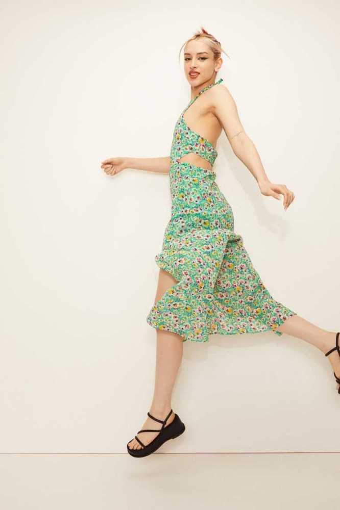 Vestido H&M Open-backed Chiffon Mujer Verdes | 586217GHC