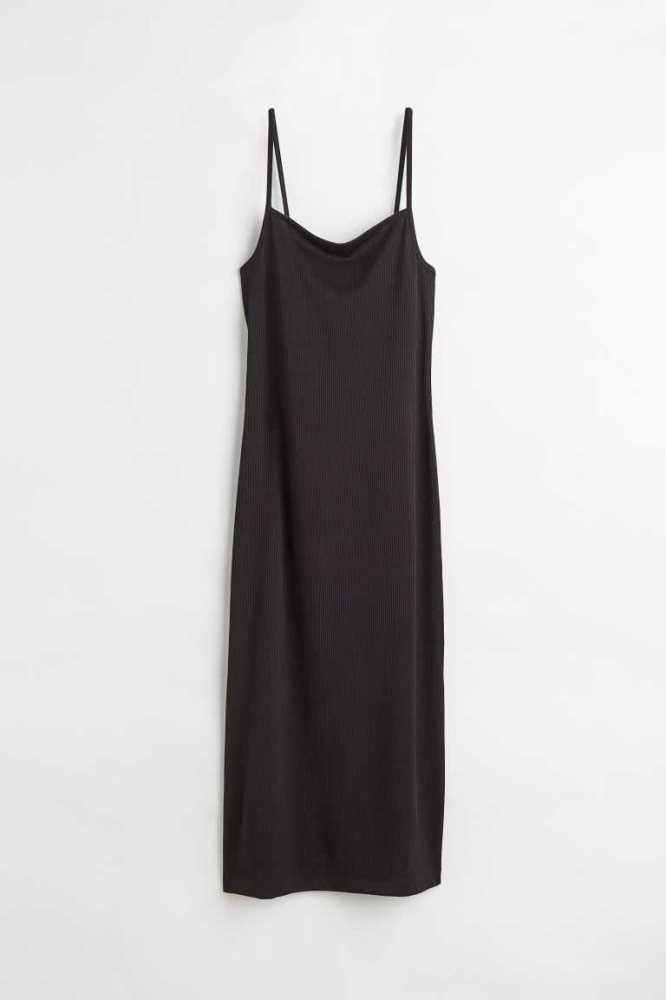 Vestido H&M Open-backed ribbed jersey Mujer Negros | 152763VAB