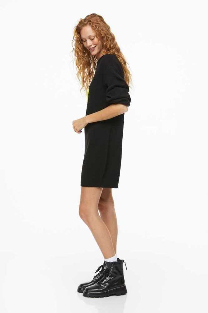 Vestido H&M Oversized Jacquard-knit Mujer Negros | 683945QIG