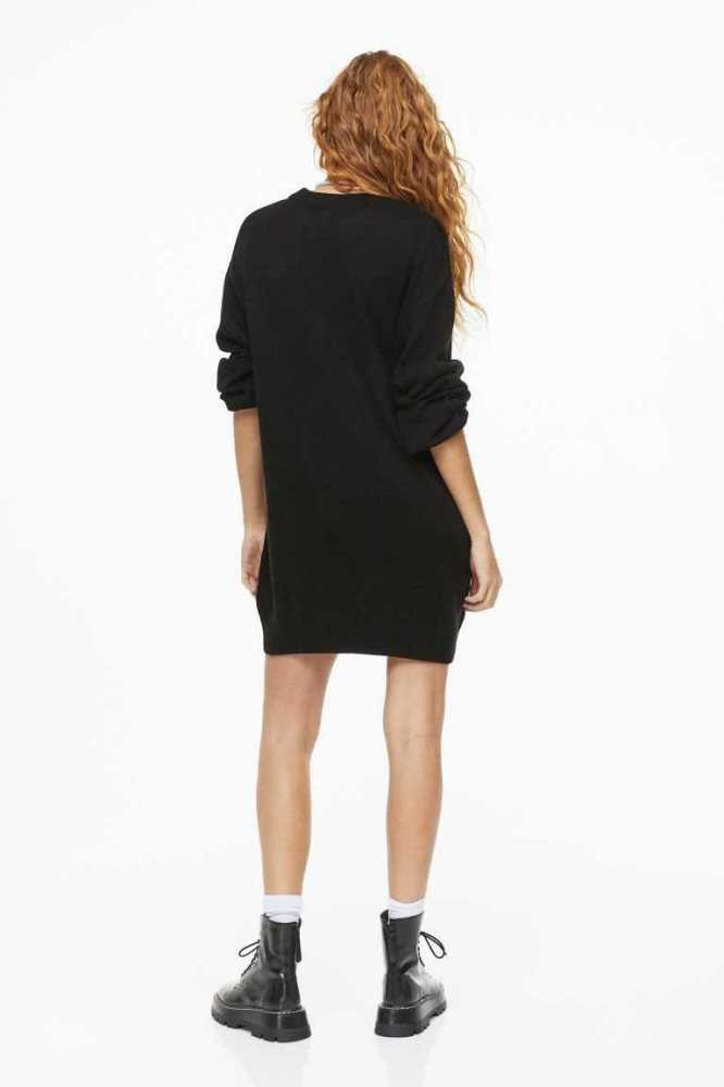 Vestido H&M Oversized Jacquard-knit Mujer Negros | 683945QIG