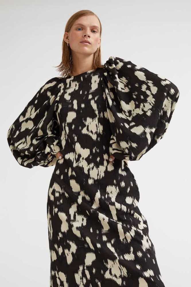 Vestido H&M Patterned Balloon-sleeved Mujer Negros | 051723RFC