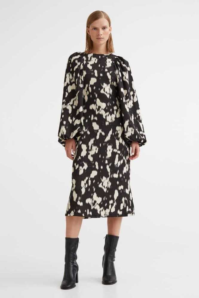 Vestido H&M Patterned Balloon-sleeved Mujer Negros | 051723RFC