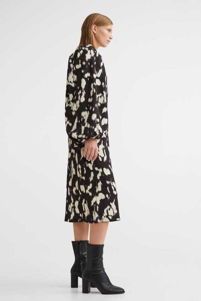 Vestido H&M Patterned Balloon-sleeved Mujer Negros | 051723RFC