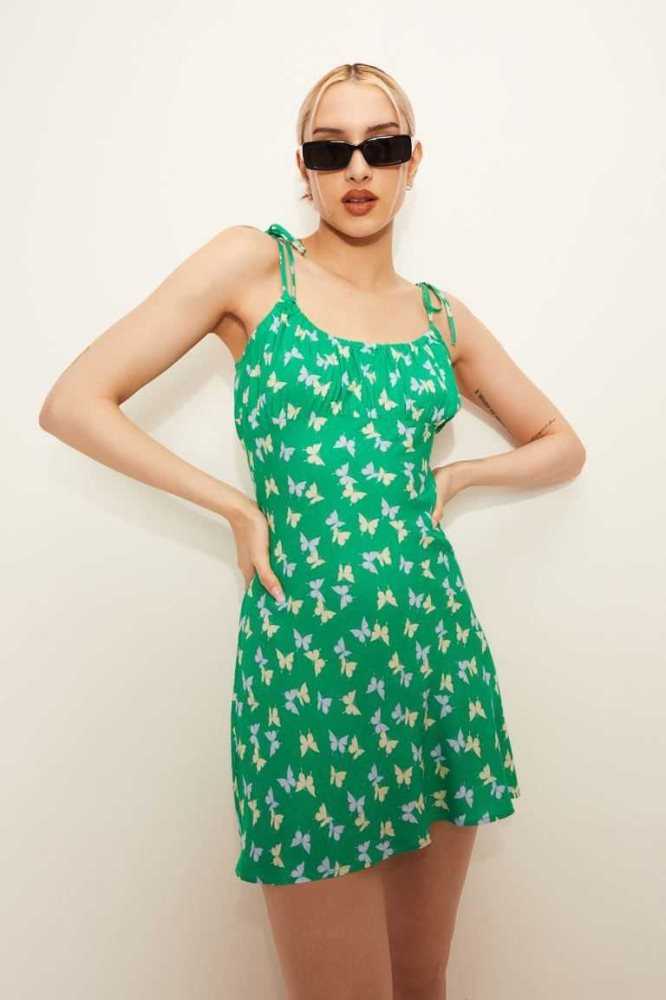 Vestido H&M Patterned Slip Mujer Verdes | 095863OTH