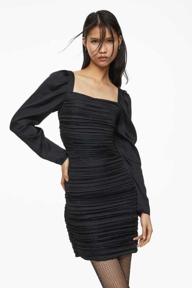 Vestido H&M Plisado Bodycon Mujer Negros | 876940IYB