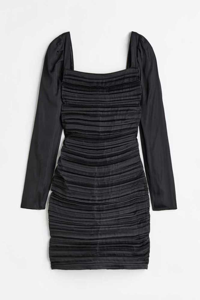 Vestido H&M Plisado Bodycon Mujer Negros | 876940IYB