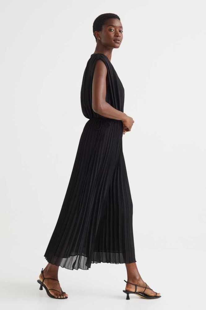 Vestido H&M Plisado Chiffon Mujer Negros | 895203PGT