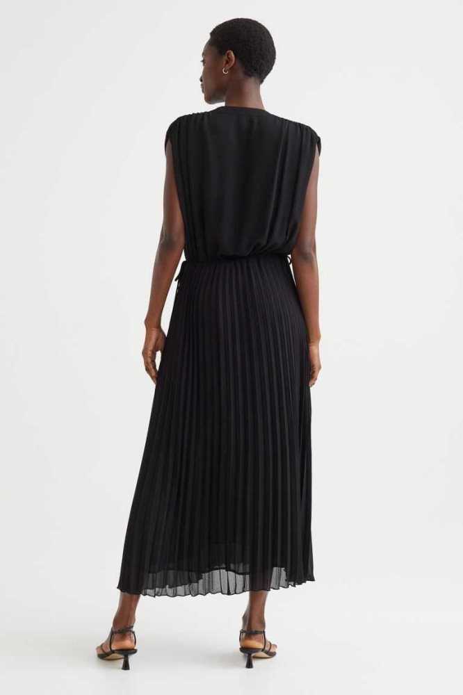 Vestido H&M Plisado Chiffon Mujer Negros | 895203PGT