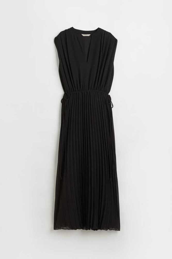 Vestido H&M Plisado Chiffon Mujer Negros | 895203PGT