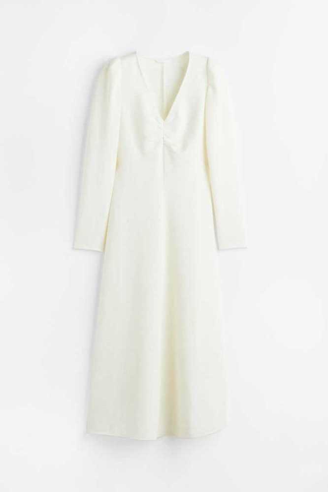 Vestido H&M Puff-sleeved Creped Mujer Creme | 856123FYD