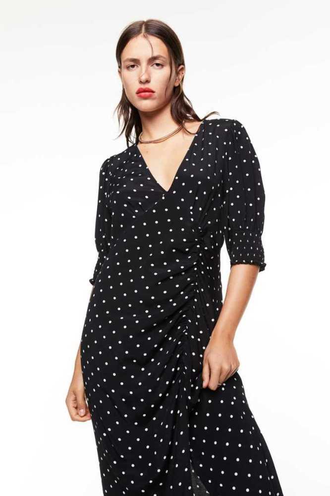 Vestido H&M Puff-sleeved Creped Mujer Negros | 243180IBU