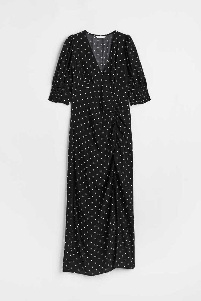 Vestido H&M Puff-sleeved Creped Mujer Negros | 243180IBU