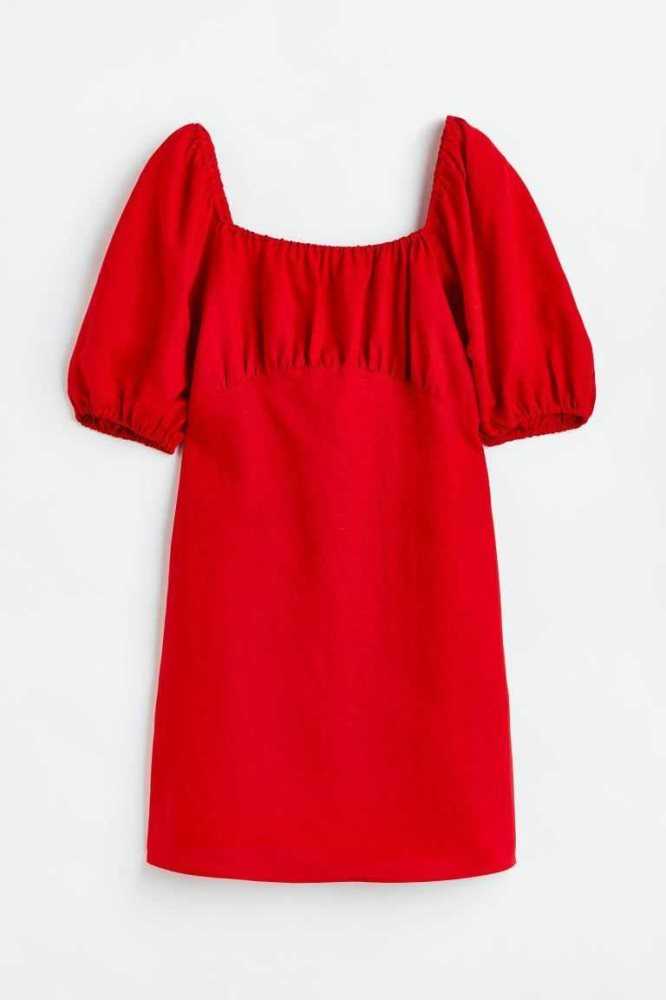 Vestido H&M Puff-sleeved Mujer Rojos | 901745FBT