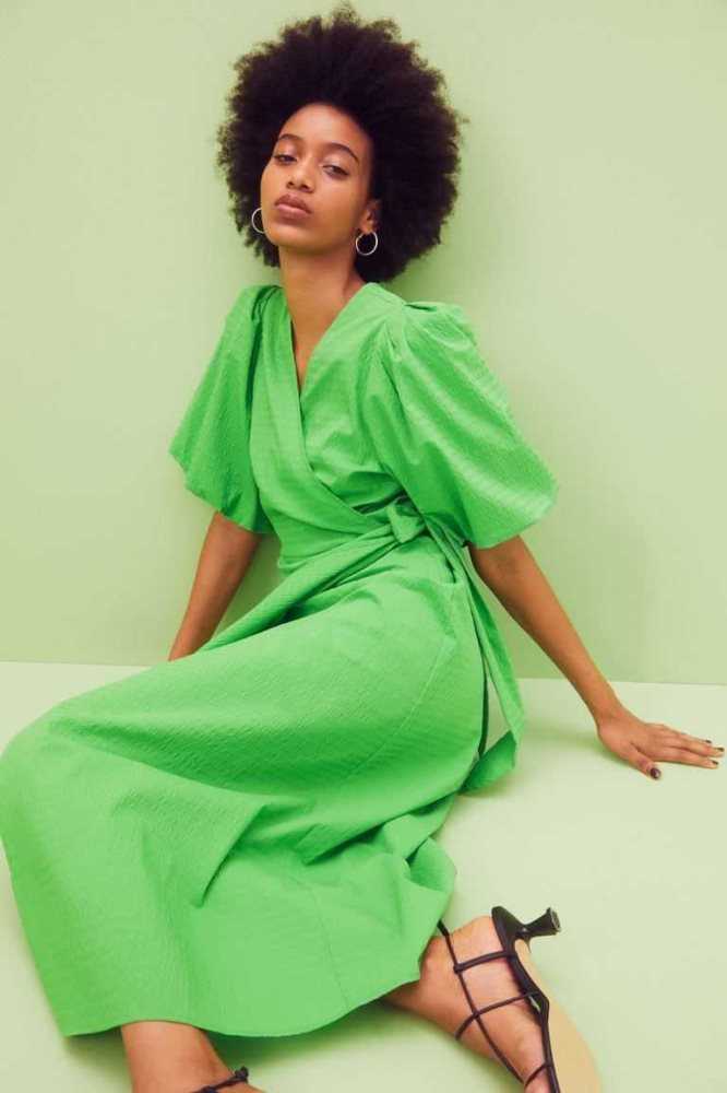 Vestido H&M Puff-sleeved wrap Mujer Verdes Claro | 851276YWF