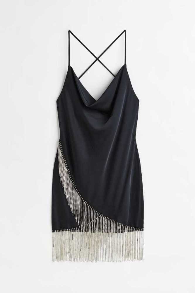 Vestido H&M Rhinestone-embellished Slip Mujer Negros | 836472TLV