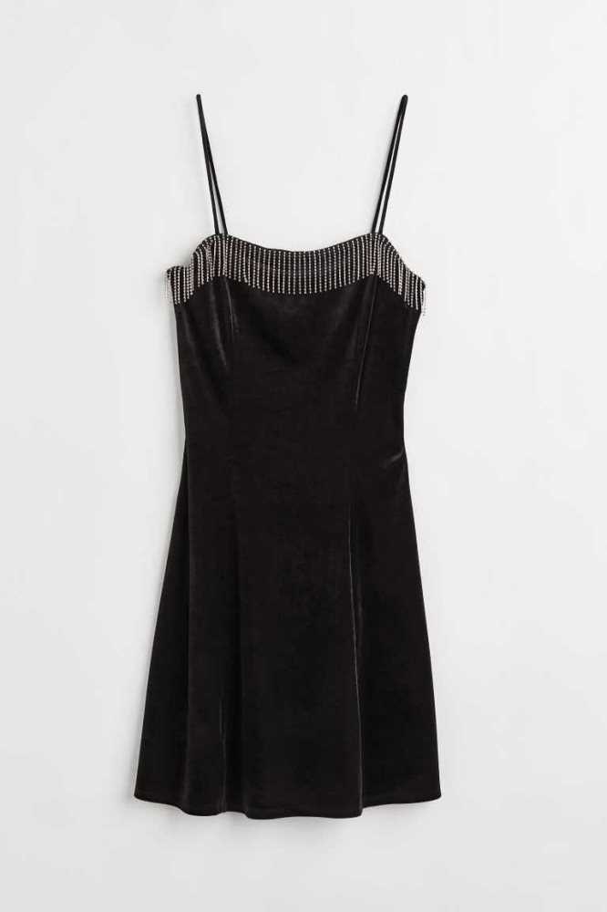 Vestido H&M Rhinestone-embellished Velour Mujer Negros | 635890VPB