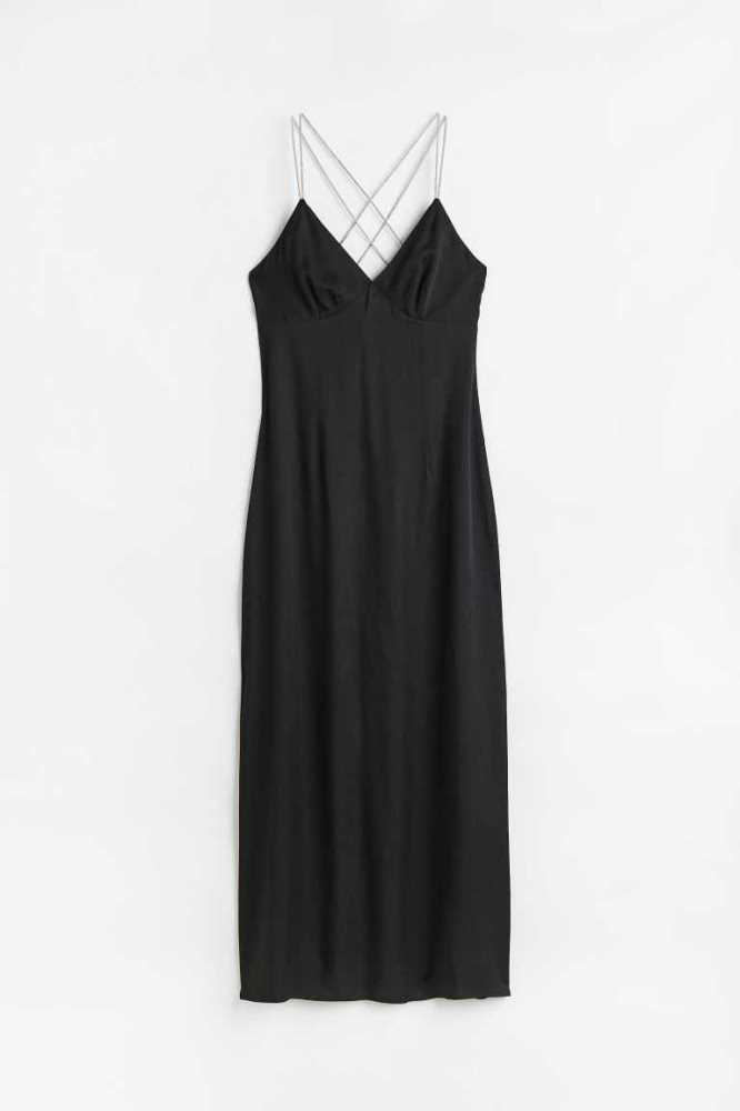 Vestido H&M Rhinestone-strap Satin Mujer Negros | 862705CZK