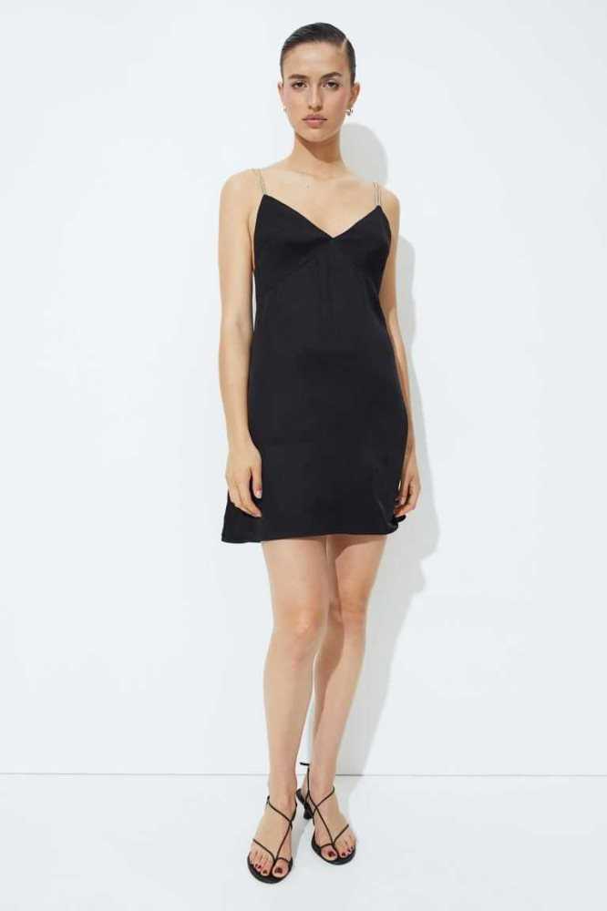 Vestido H&M Rhinestone-strap Satin Mujer Negros | 932581QDK