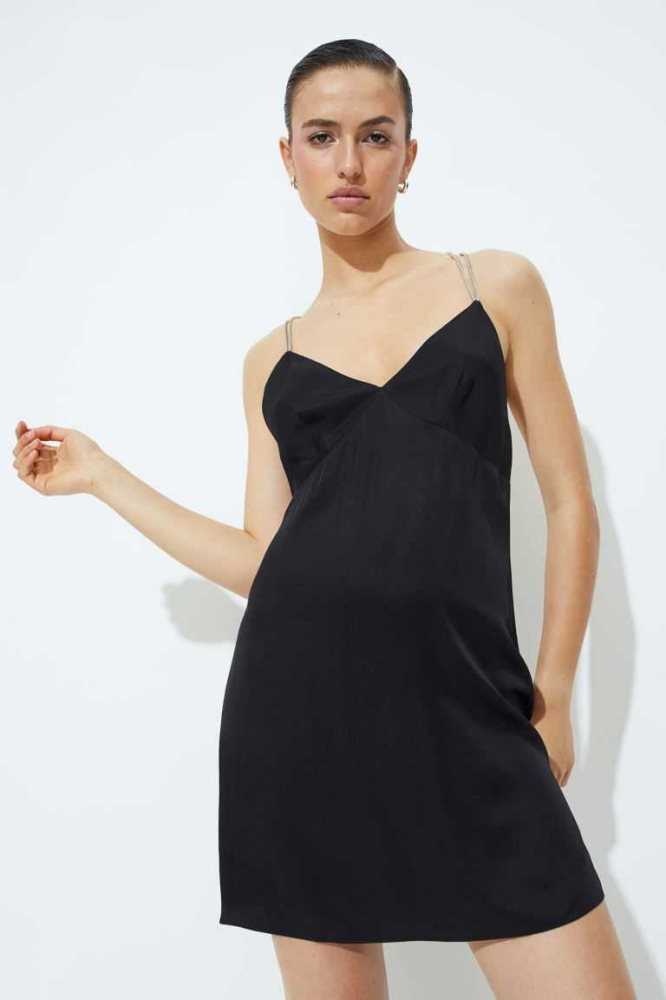 Vestido H&M Rhinestone-strap Satin Mujer Negros | 932581QDK