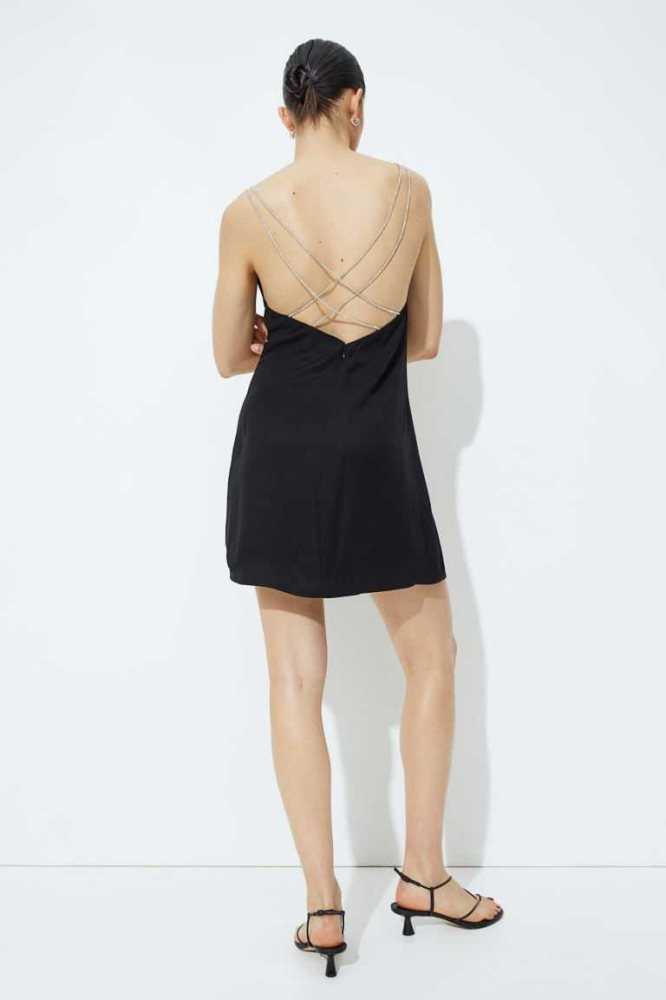 Vestido H&M Rhinestone-strap Satin Mujer Negros | 932581QDK