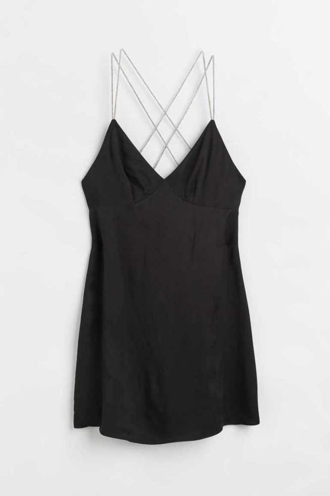 Vestido H&M Rhinestone-strap Satin Mujer Negros | 932581QDK