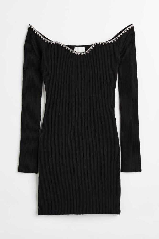 Vestido H&M Rhinestone-trimmed Mujer Negros | 372945ZTX